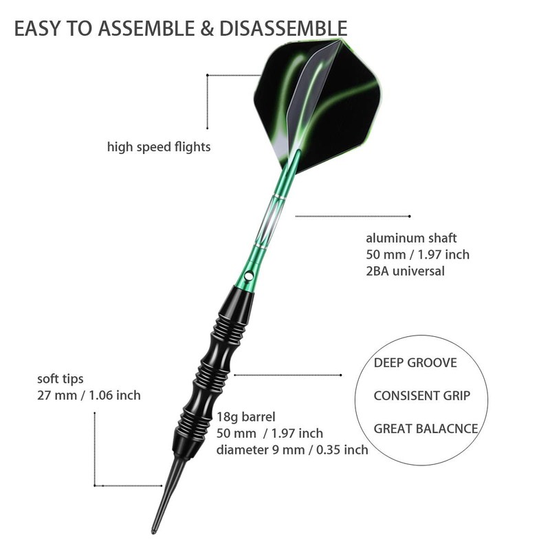sanfeng Professional Soft Tip Darts Set 20 Grams W/ 50 O-Rings- 30 GREEN gallery