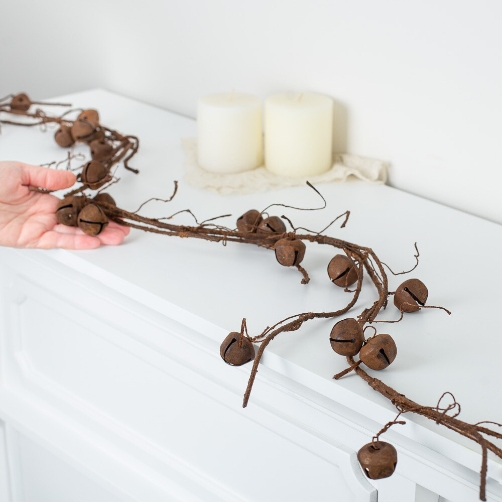 6-1/2 ft Long Primitive Rustic Metal Jingle Bells Garland gallery