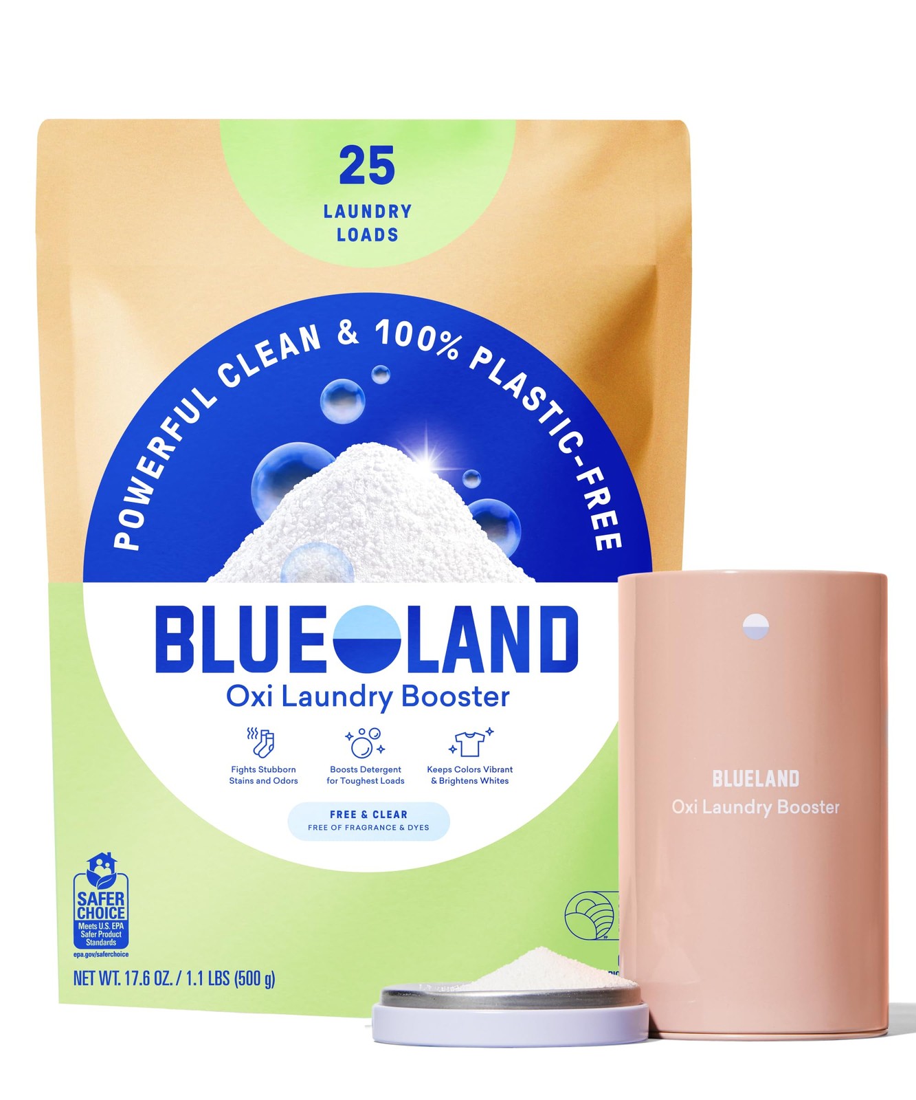 BLUELAND Oxi Laundry Booster Powder with Tin, Starter 17.6 Ounce (Pack of 1) gallery