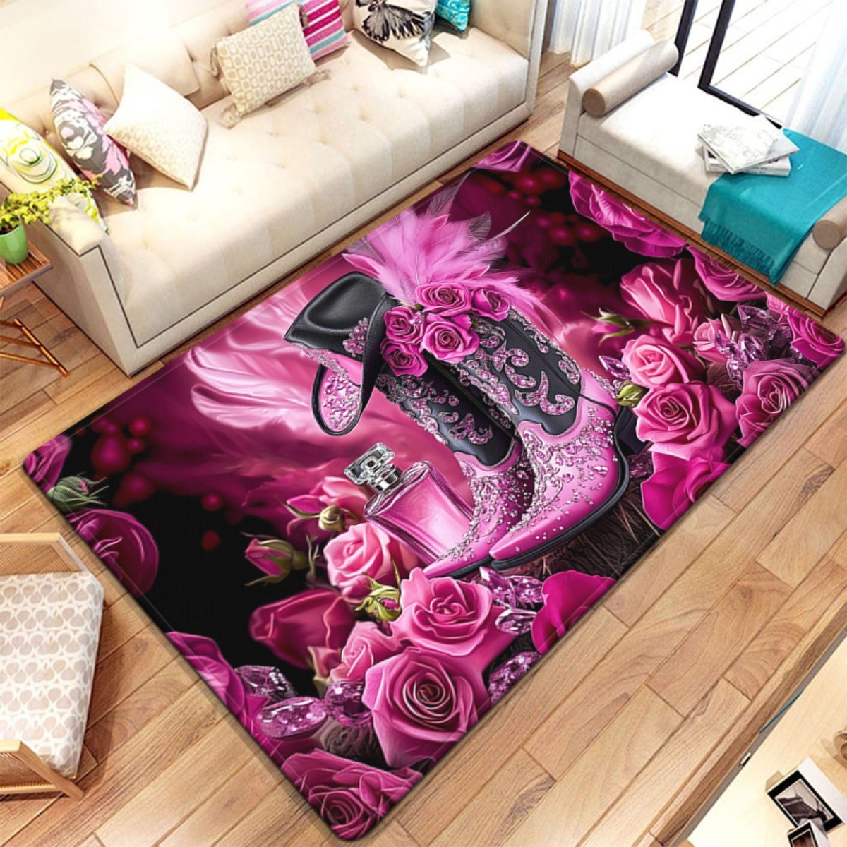 800g/m2 Romantic Rose Boots HD Printed Carpet,Kitchen Rugs,Yoga Mat,Non-Slip Ba gallery
