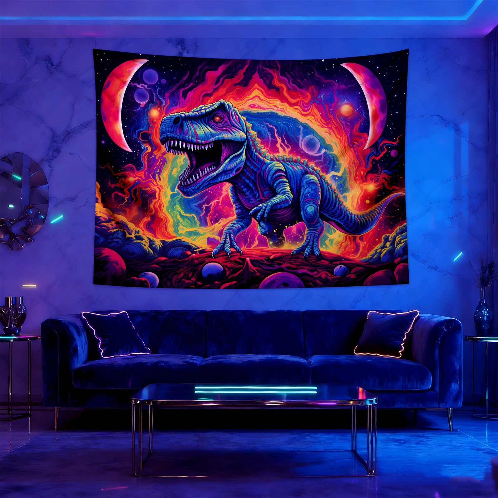 UV Reactive Blacklight Tapestry Dinosaur Jurassic Park Wall Decor 59"x78.7" gallery