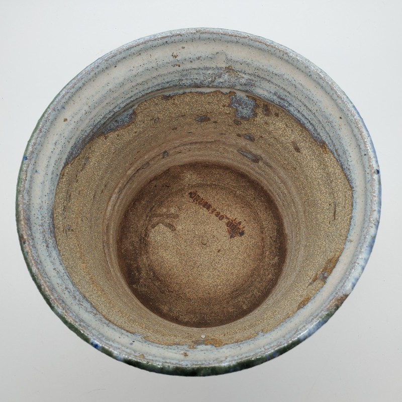 Ceramic Studio art container utensil holder brown and blue and white gallery