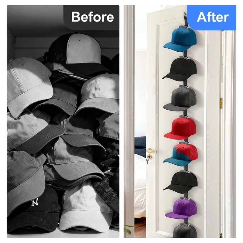 Vertical Over Door Hat Rack Adjustable Space Saving Cap Organizer With 10 Hooks gallery