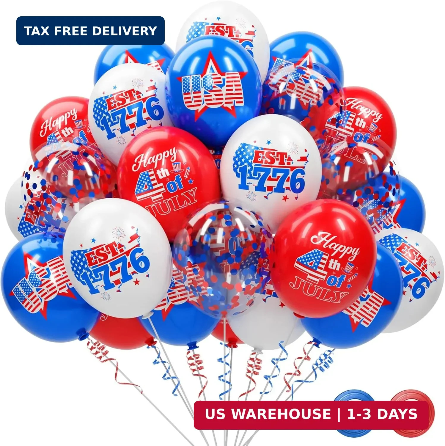 74 Pack 4th of July Decorations Red White and Blue Balloons Set - 12 Inch USA 4t gallery