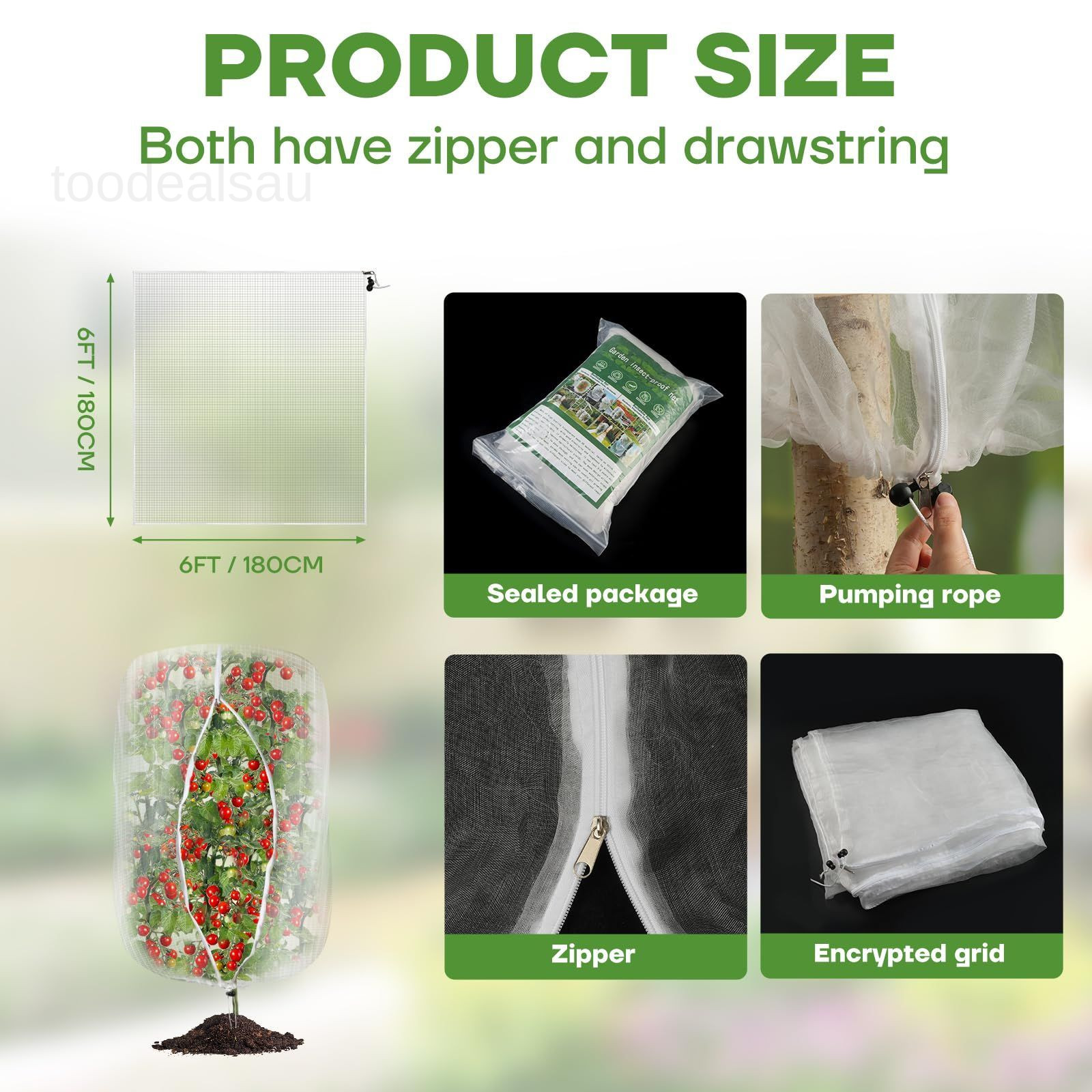 6FT x Fruit Tree Netting with Zipper and Drawcord, 2PACK-6FT*6FT, White gallery