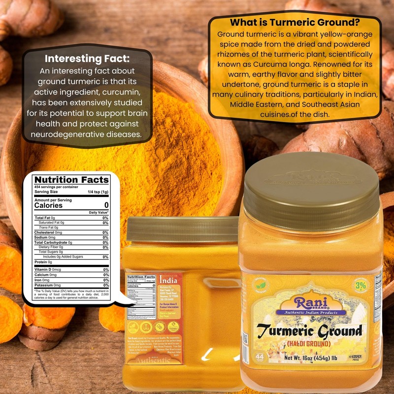 Rani Turmeric (Haldi) Root Powder Spice, (High Curcumin Content) 16oz (454g) 1lb gallery