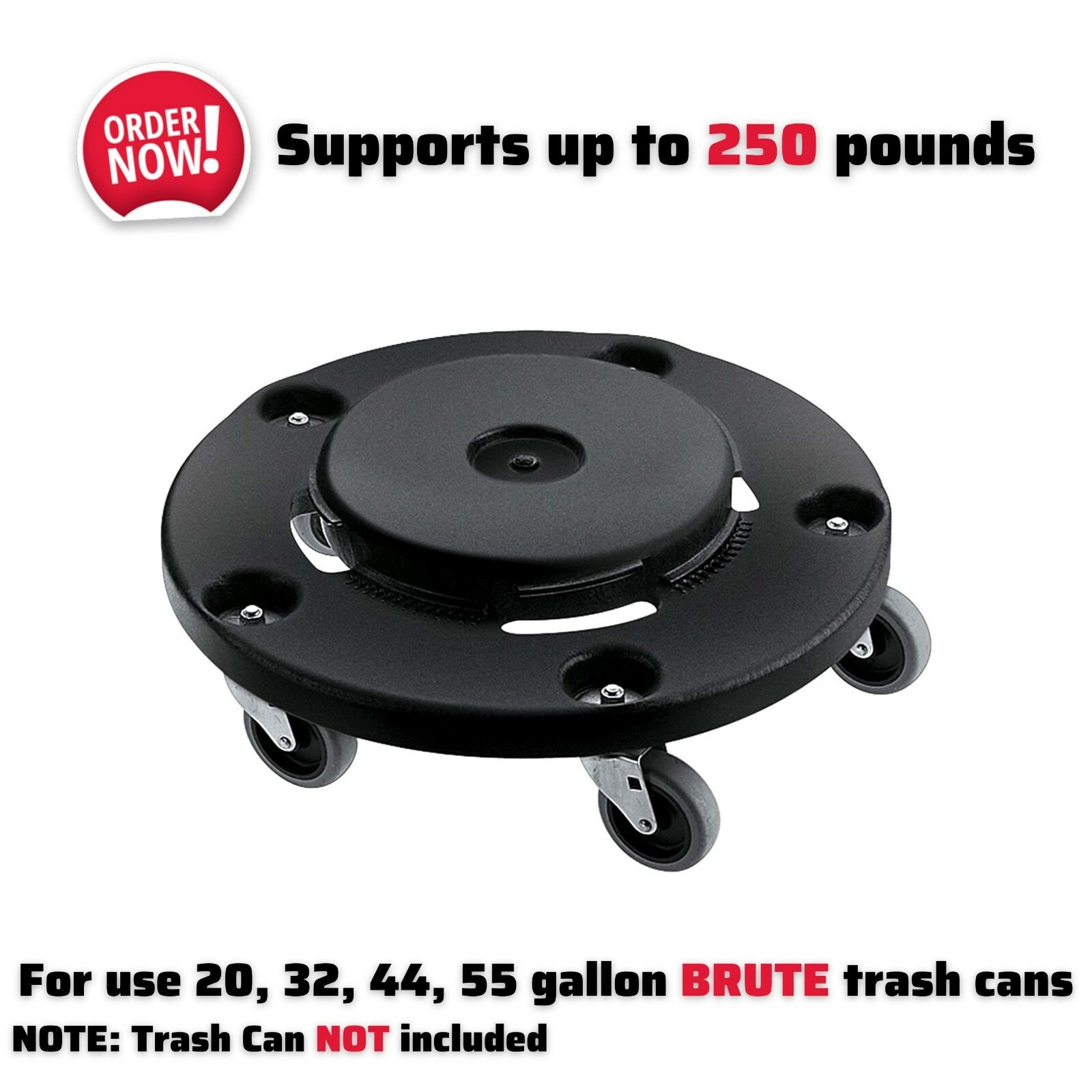 Heavy-duty BRUTE Trash Can Dolly with Casters Garbage Transporting 250lbs Loads gallery