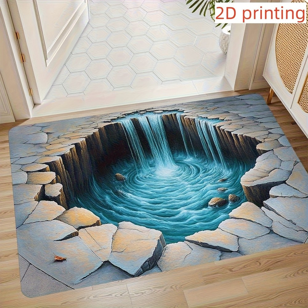 1pc Door Mat 3D Effect Durble 2D Flat Illusion Doormat - Waterfall Design √