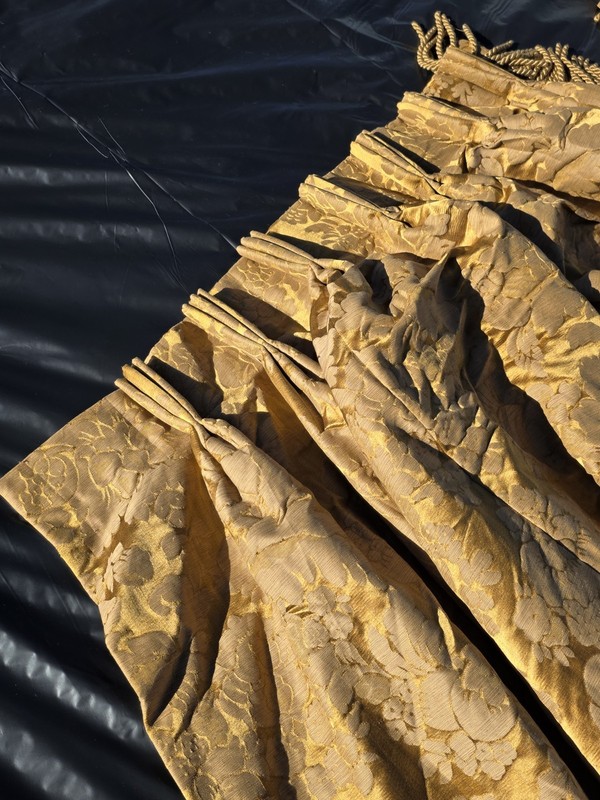 French Yellow Gold Interlined Drapes Set 122" X 35" Each Vintage Hand Made gallery