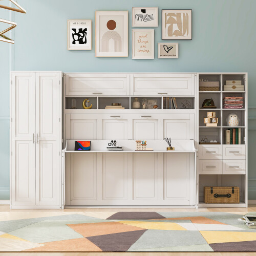 Full Queen Size Murphy Wall Bed with Closet Storage Shelves Drawers Cabinet Bed gallery