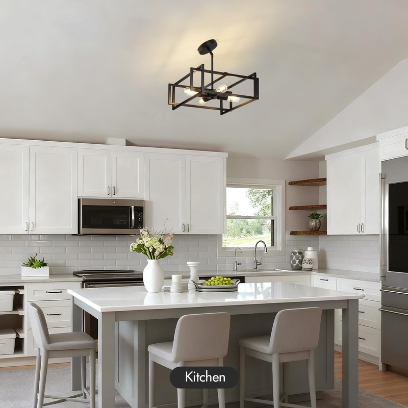 Modern Black Semi Flush Mount Ceiling Light Fixture 16.5", 4-Light Industrial... gallery