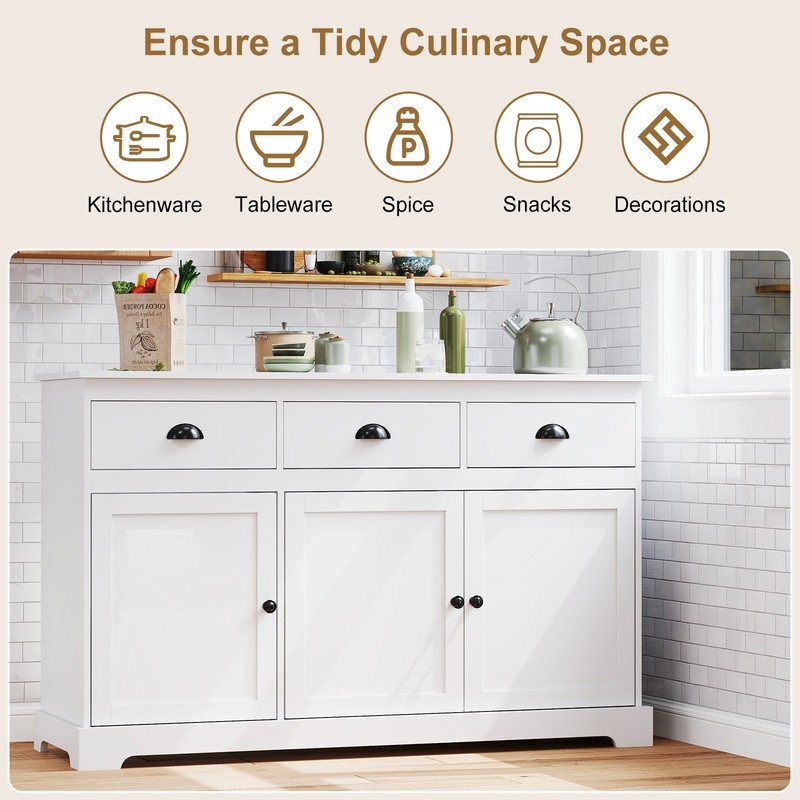 3 Drawers Sideboard Buffet Cabinet Console Table Kitchen Storage Cupboard White gallery