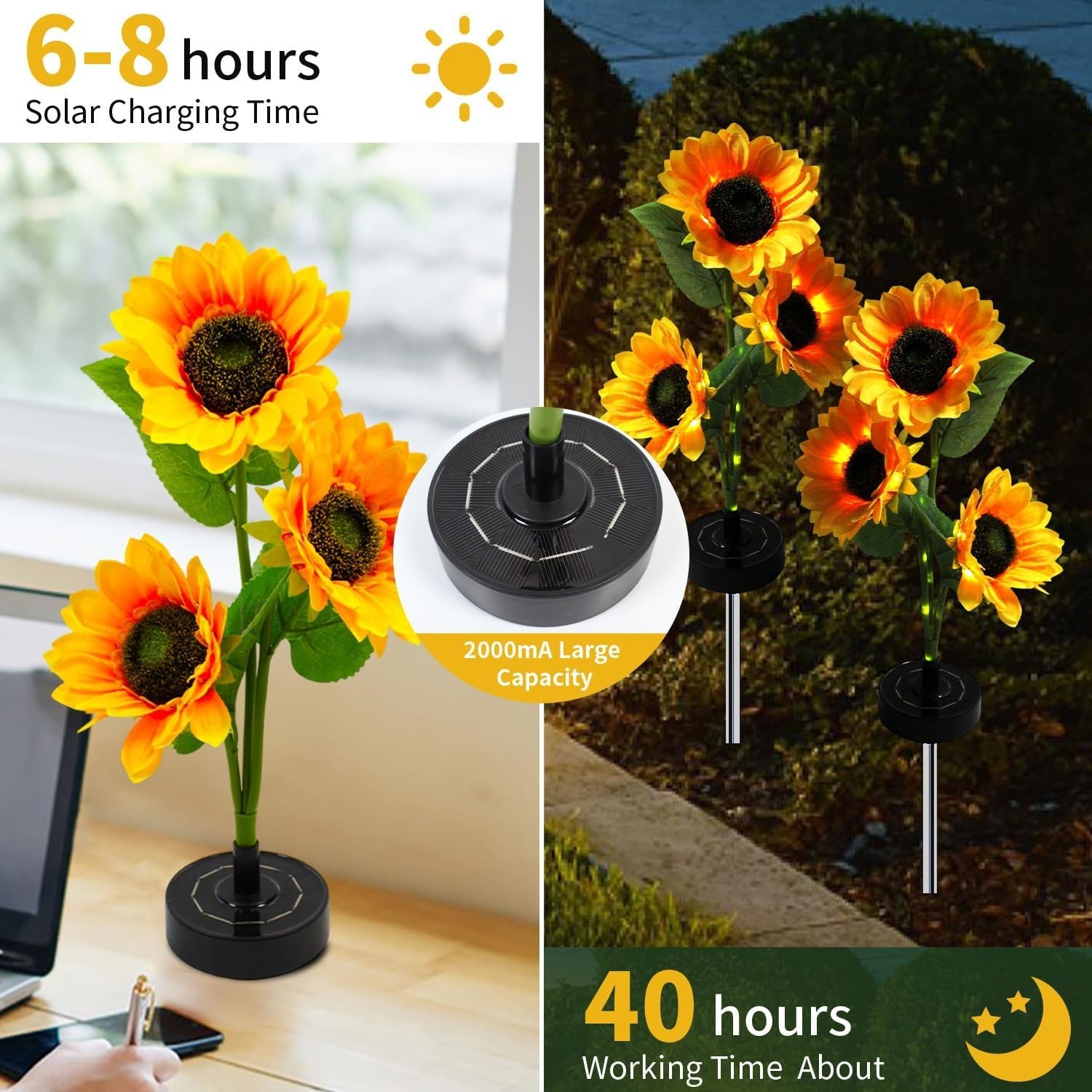Solar Flowers Outdoor Waterproof: 2 Pack 6 Silk Sunflower Solar Lights with 800M gallery
