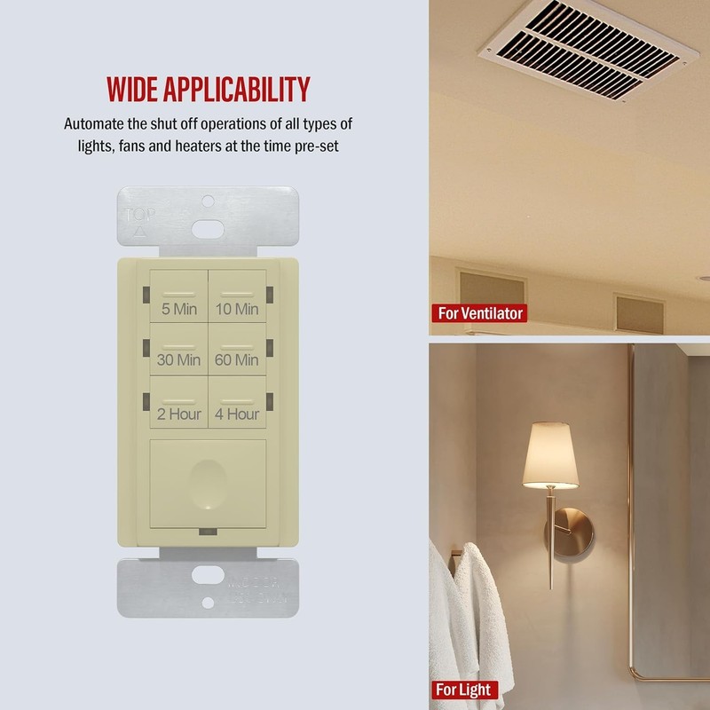 Countdown Timer Switch - Fan & Light Timer, 5 Min - 4 Hrs, Night Light LED In... gallery