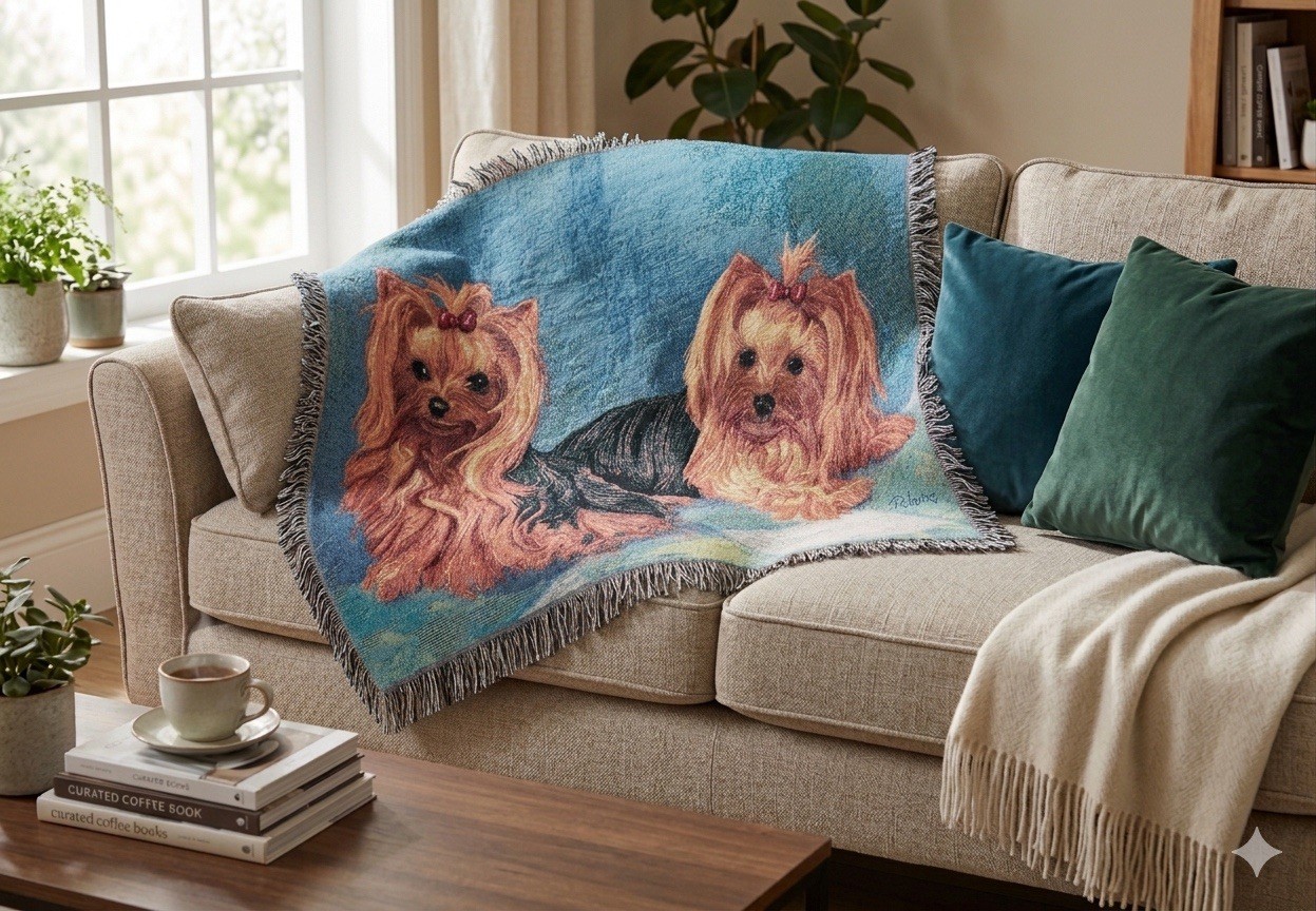 Yorkshire Terrier Yorkie Throw Blanket Artist Linda Picken Dog Tapestry Fringed gallery
