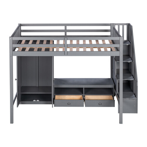 Full Size Loft Bed with Wardrobe Storage Table & Staircase Bedroom Furniture Set gallery