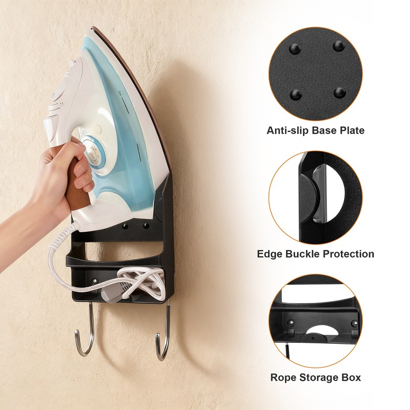 Wall Mount Iron Holder With Hooks Space Saving Storage Home Black Heat Resistant gallery