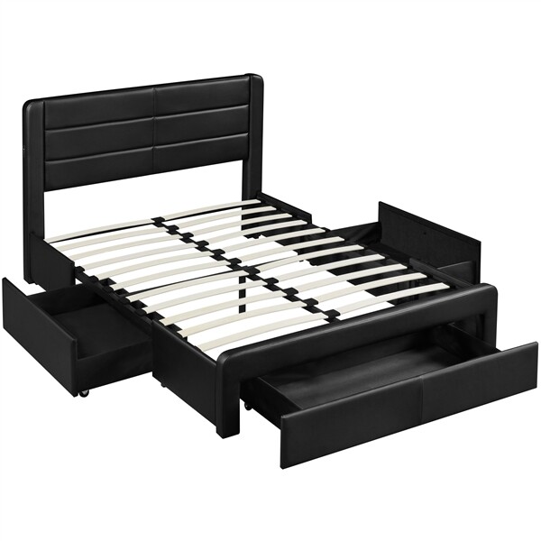 Upholstered Bed Frame with Storage Drawers and Built-In USB Ports/USB A&Type C gallery