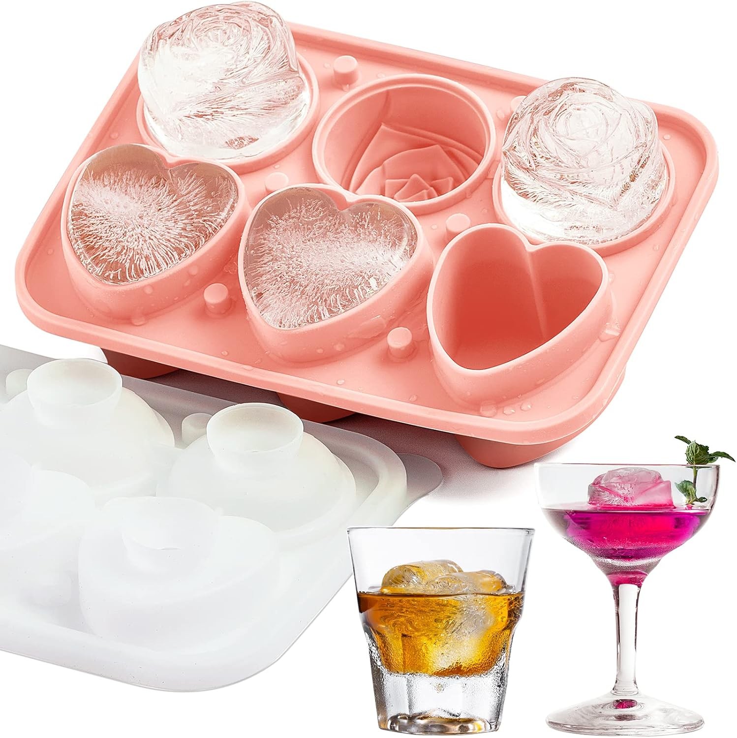 3 Rose & 3 Heart Shaped Ice Cube Tray, Silicone Ice Cube Tray with Clear gallery