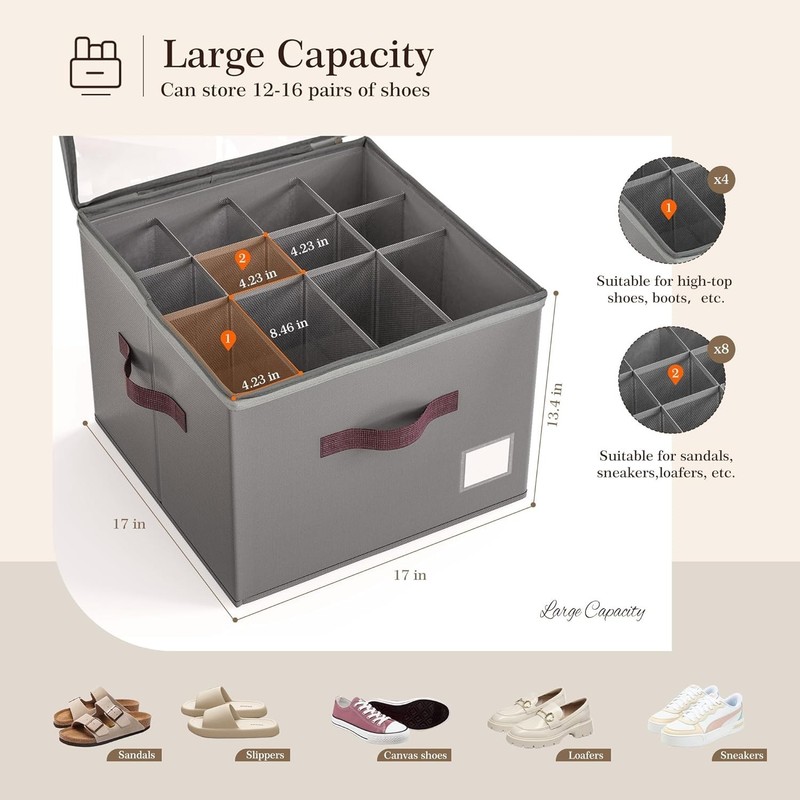 Shoe Organizer Closet Storage 2 Pack Foldable Shoe Box with Handles gallery