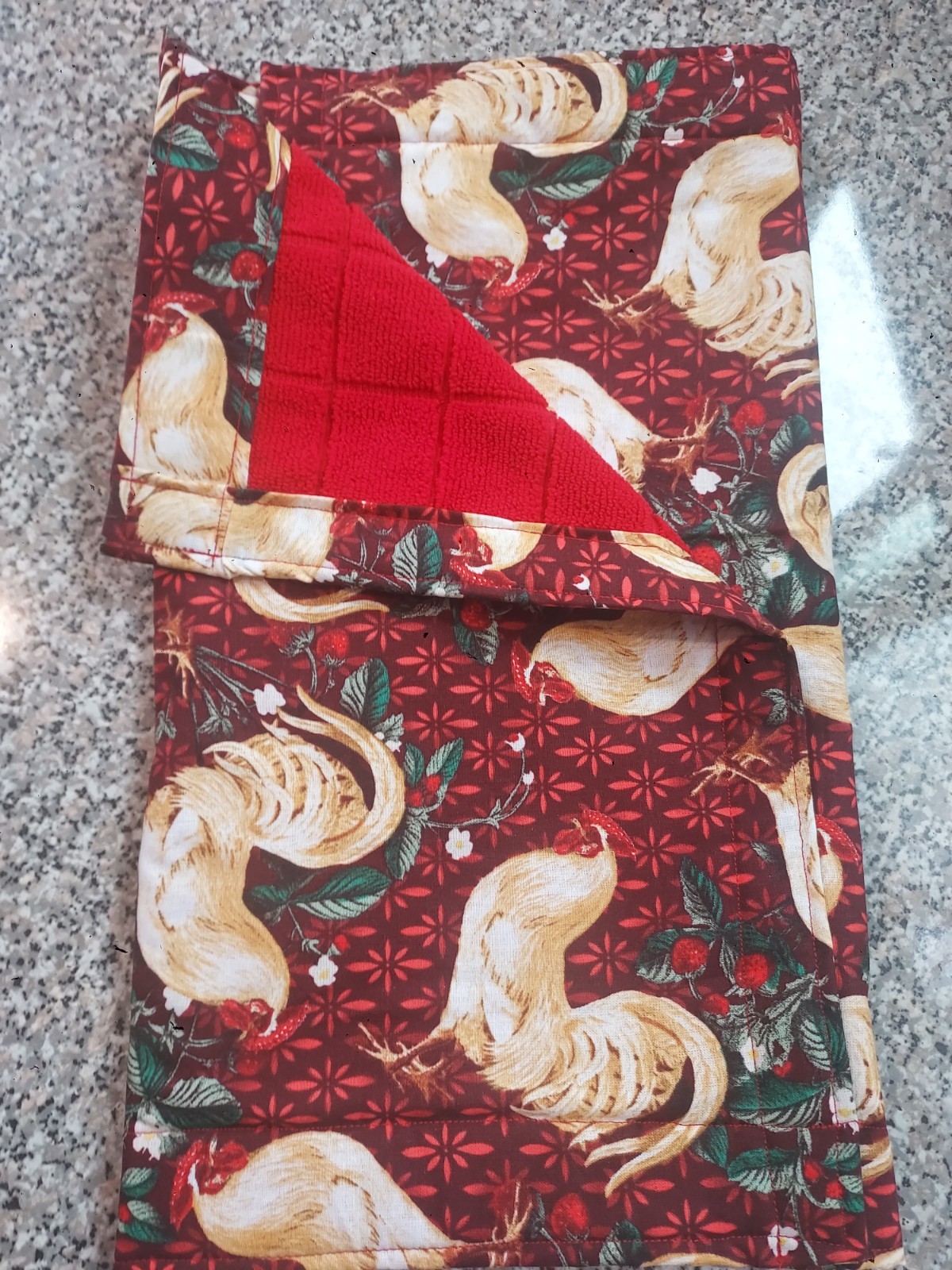 Dish Drying Mat Chickens On Red Fabric Fast Drying 15 x 25 in gallery
