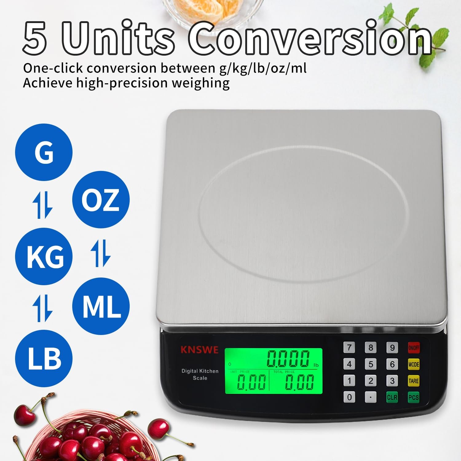 Large Kitchen Scale Black 40KG/88LB Commercial Food Scales Digital Weight for Co gallery