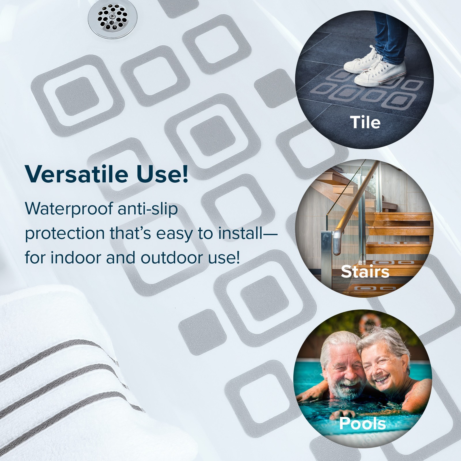 Adhesive Square Bath Treads (21 Per Pack) in Gray by SlipX Solutions gallery