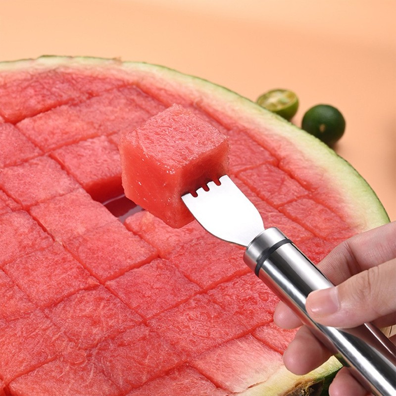 Multifunctional Watermelon Fork Slicer Cutter Stainless Steel Fruit Fork Tool gallery