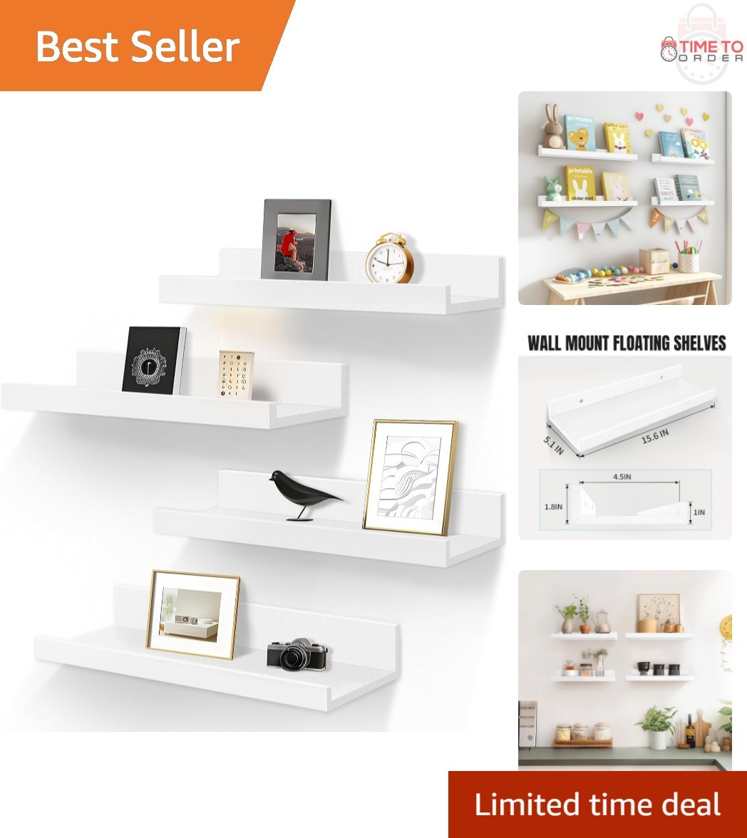 Floating Shelves Wall Storage Set of 4 White Modern 15.6 Inch Decor gallery