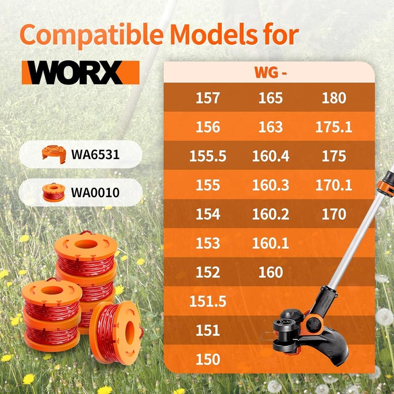 12/16-pack WA0010 Grass Trimmer Spools Line + 2/4 Caps For WORX Weed Eater Edger gallery