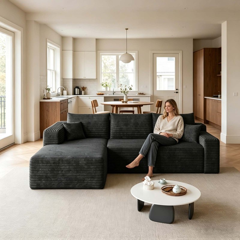 95" L Shape Couch Comfy Sectional Boneless Sofa with Left Chaise for Living Room gallery