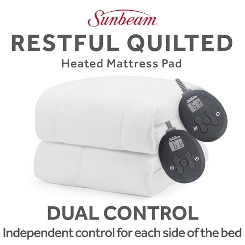 SUNBEAM QUILTED HEATED MATTRESS PAD KING 80" X 76" 12 HEAT SETTINGS - WHITE gallery