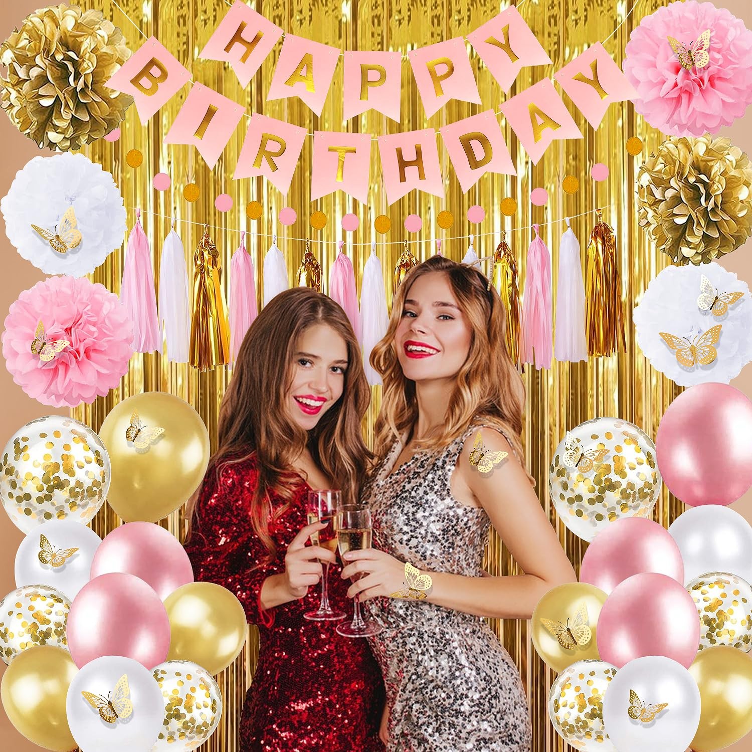 Pink and Gold Birthday Party Decorations for Women with Happy Birthday gallery