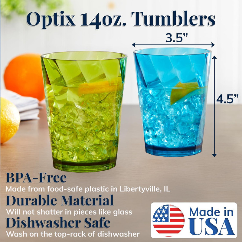 Optix Plastic Reusable Drinking Glasses (Set of 8) 14Oz Rocks Cups in Jewel Tone gallery
