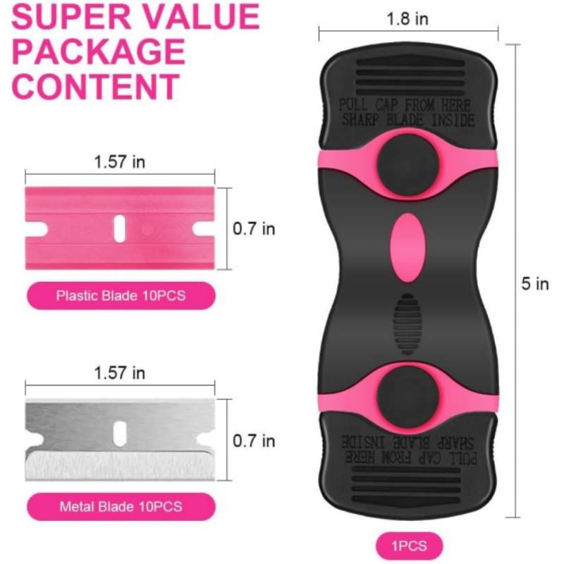 Double Edged Razor Blade Scraping Tool Set with 10 Plastic & 10 Metal Blades gallery