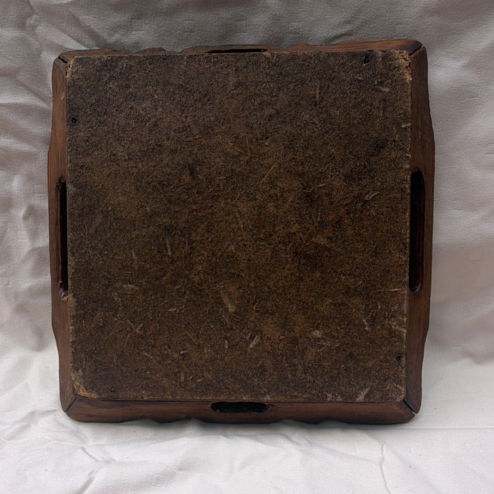 Rustic Stained Wood Square Serving Tray w/ Handles & Floral Ceramic Tile 10in gallery