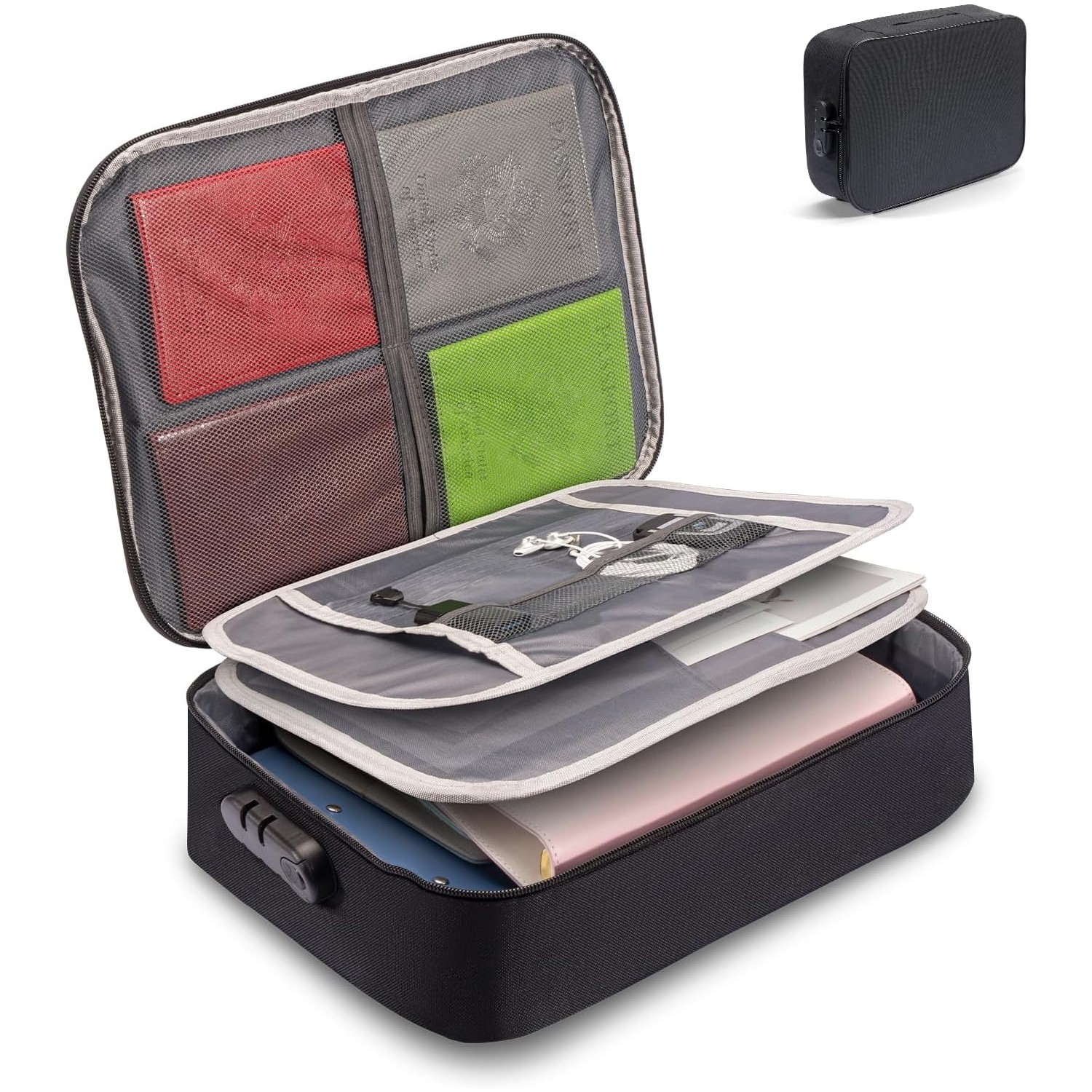 3-Layer Fireproof Document Box with Lock File Storage Box Waterproof Safe Bag US gallery