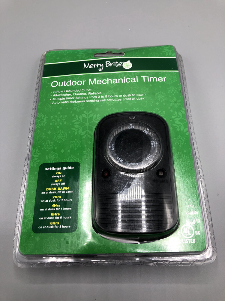 Merry Brite Outdoor Mechanical Timer, 2-8 hours or Dusk-Dawn, Single Outlet *New
