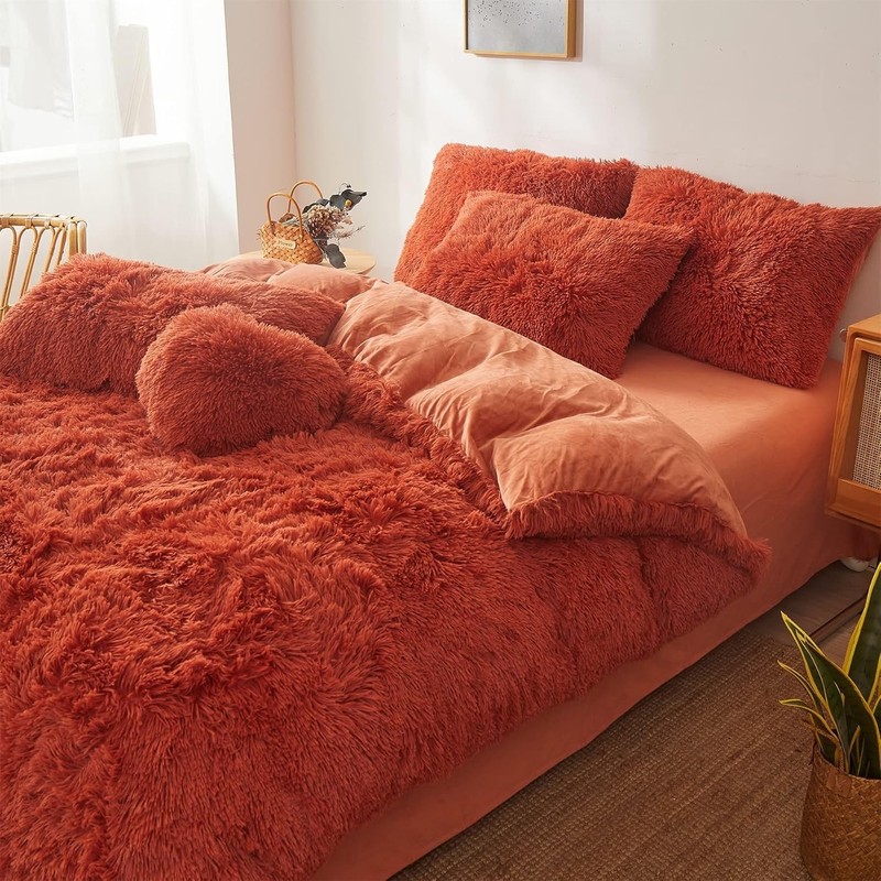 Fluffy Orange Comforter Cover Set Queen - Ultra Soft Plush Burnt Orange Beddi... gallery