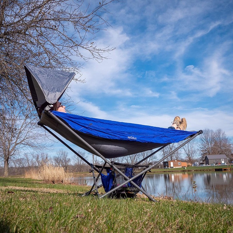 Camping Hammock With Stand Portable Folding Hammock For Outdoor Beach Blue gallery