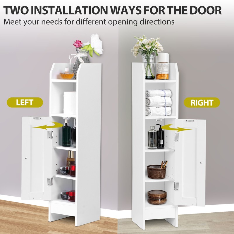 Small Bathroom Storage Cabinet White Floor Standing w/ Door & Shelves Storage gallery