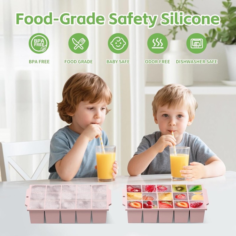 Silicone Ice Cube Tray with Locks Lids, Easy Release Flexible 15 Square Ice gallery