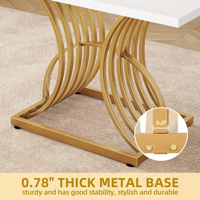 Stylish 47" Rectangular Dining Table for 4 with White Top & Gold Legs gallery