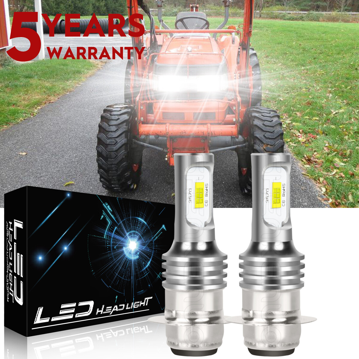 H6M LED Headlight Kit For Kubota L3000 L3010 L3130 L3300 L3400 bulb 34070-99010 gallery