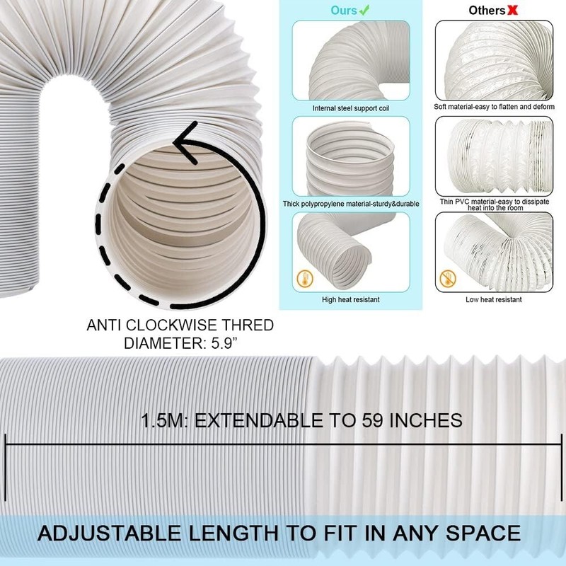 Portable Air Conditioner Window Vent Kit with 5.9” Exhaust Hose Adjustable Porta gallery