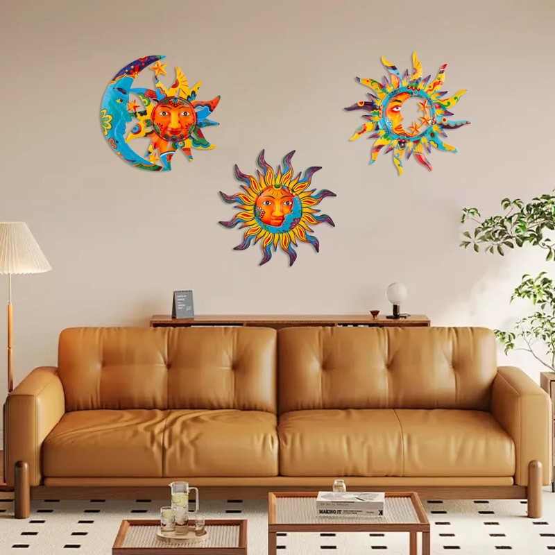 3 Pack Sun and Moon Wall Decor, Hanging Sun Moon & Stars Metal Wall Art, Sun ... gallery