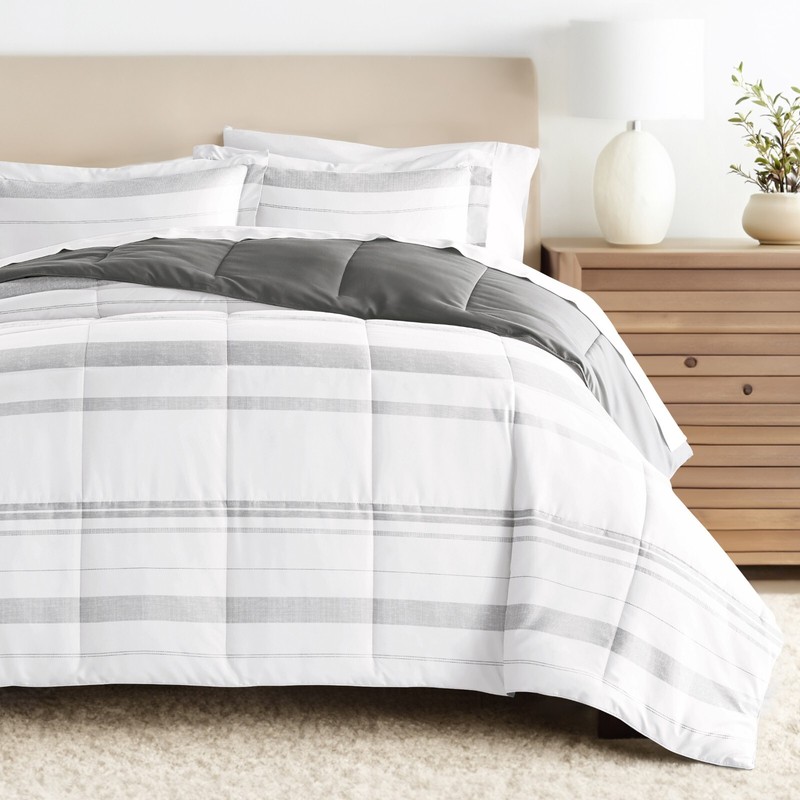Kaycie Gray Striped Patterned Reversible Comforter gallery