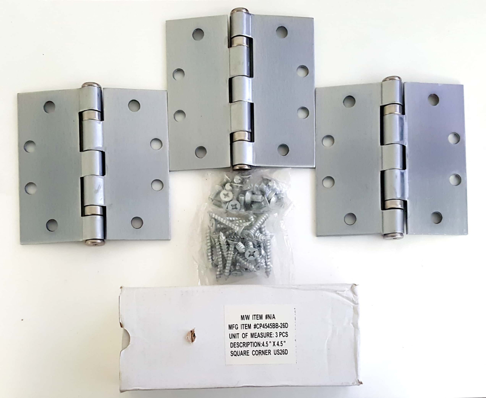 x3 GLOBAL DOOR CONTROLS CP4545BB-26D BRUSHED CHROME 4.5" BALL BEARING HINGE SET gallery