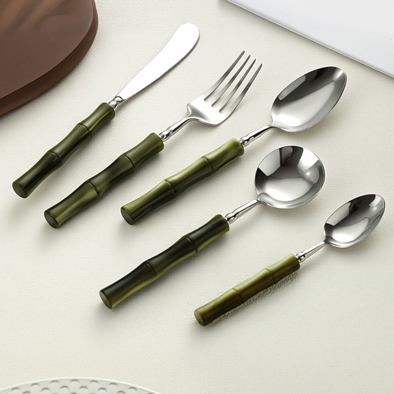 4 Piece Bamboo-Style Silverware Set 304 Stainless Steel Acrylic Handle 20 cm gallery