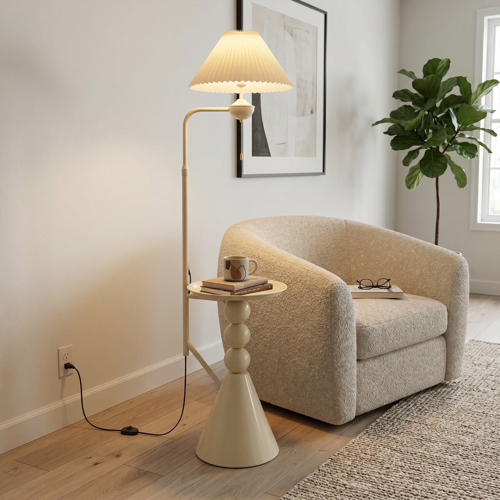 15in Modern Cream Colored Edge Table Floor Lamp With Adjustable Light And Height gallery